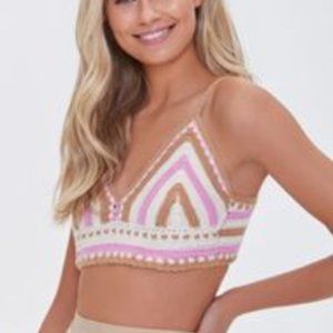 Pink & Cream Crochet Crop Top